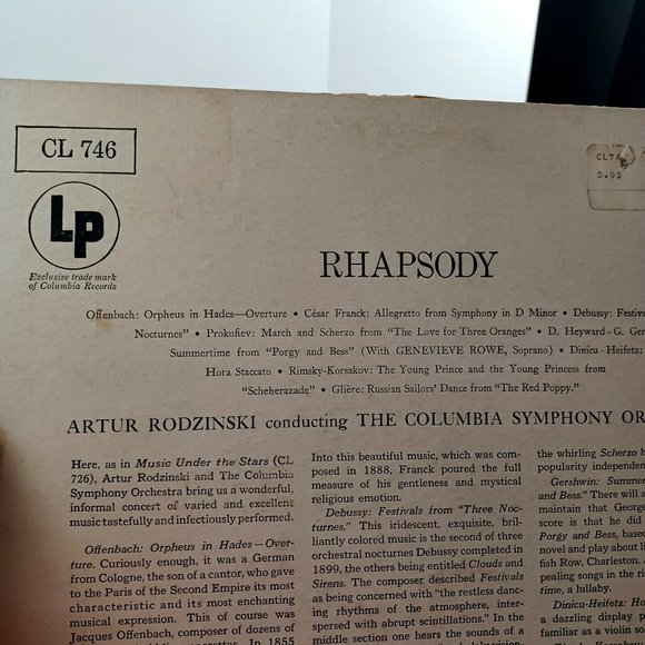 Rhapsody Artur Rodzinski The Columbia Symphony Orchestra 50s *MINOR WEAR - Picture 4 of 14